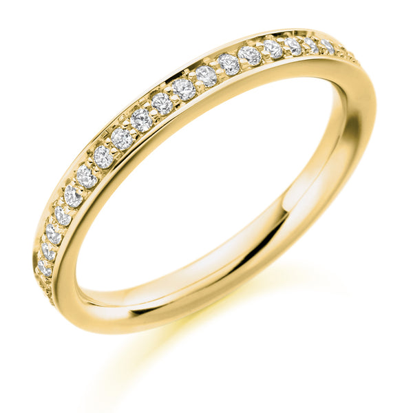 Ladies 9ct Yellow Gold Half Set Round Brilliant 0.25ct Diamond 2.5mm Wedding Ring