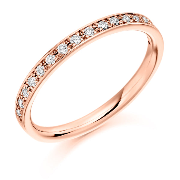 Ladies 18ct Rose Gold Half Set Round Brilliant 0.25ct Diamond 2mm Wedding Ring