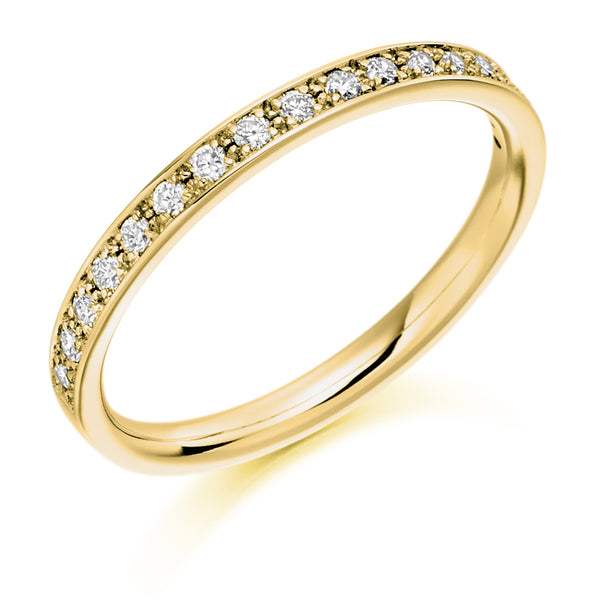 Ladies 9ct Yellow Gold Half Set Round Brilliant 0.25ct Diamond 2mm Wedding Ring