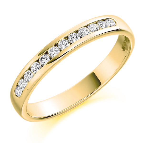Ladies 9ct Yellow Gold Half Set Round Brilliant 0.25ct Diamond 3mm Wedding Ring