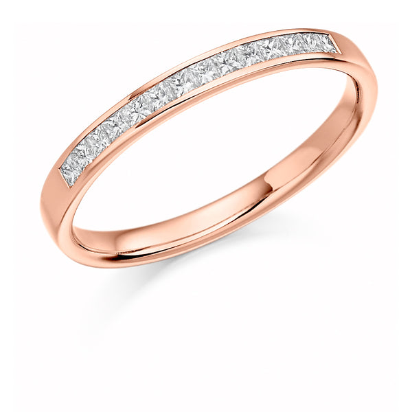 Ladies 18ct Rose Gold Half Set Princess 0.20ct Diamond 2.5mm Wedding Ring