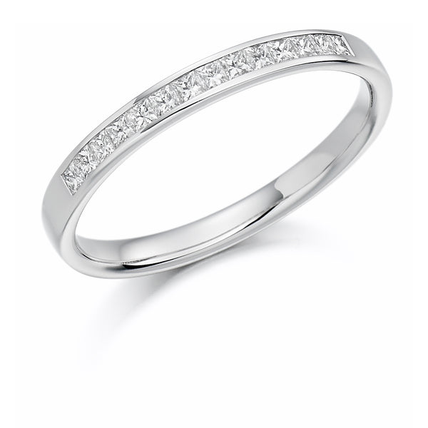 Ladies 18ct White Gold Half Set Princess 0.20ct Diamond 2.5mm Wedding Ring