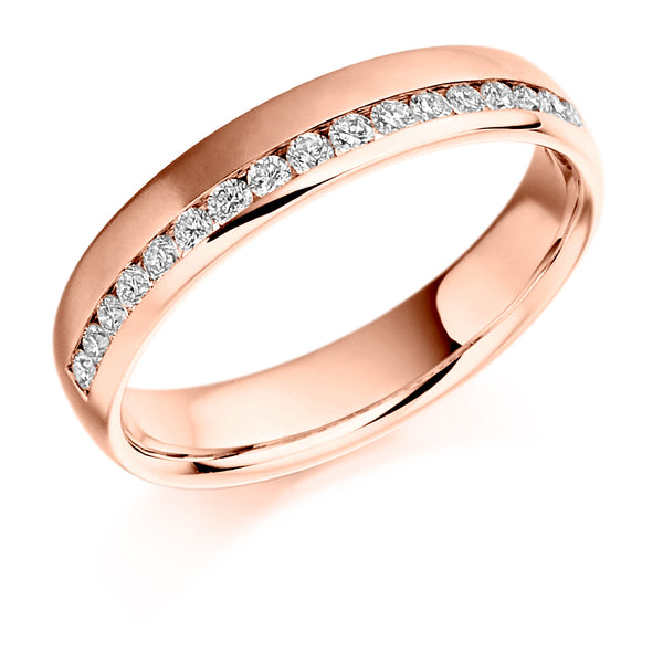 Ladies 9ct Rose Gold Half Set Round Brilliant 0.26ct Diamond 4mm Wedding Ring