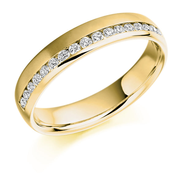 Ladies 9ct Yellow Gold Half Set Round Brilliant 0.26ct Diamond 4mm Wedding Ring