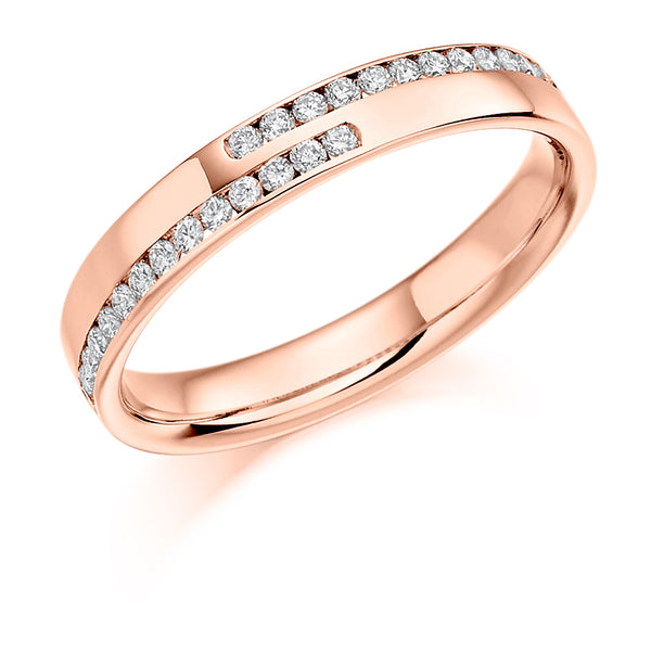 Ladies 9ct Rose Gold Half Set Round Brilliant 0.25ct Diamond 3.5mm Wedding Ring