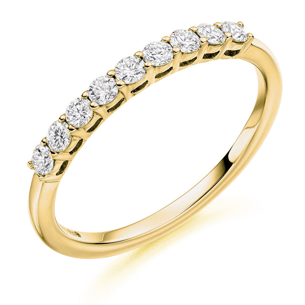 Ladies 9ct Yellow Gold Half Set Round Brilliant 0.33ct Diamond 2mm Wedding Ring