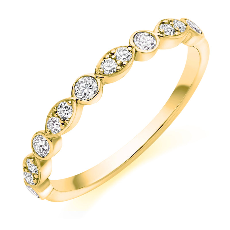 Ladies 18ct Yellow Gold Half Set Round Brilliant 0.35ct Diamond 2.5mm Wedding Ring