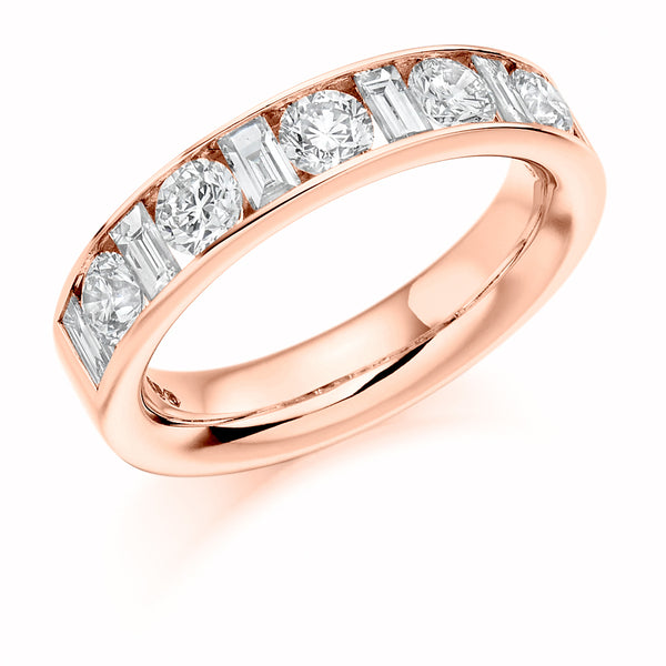 Ladies 9ct Rose Gold Half Set Mixed 1.50ct Diamond 4.5mm Wedding Ring