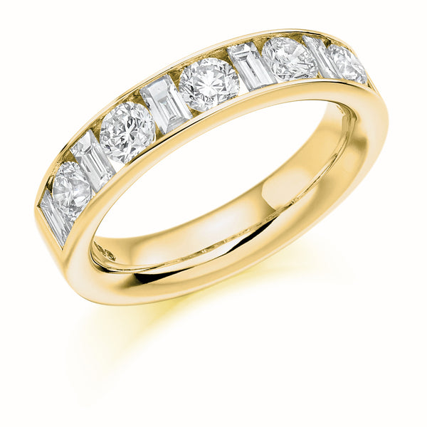 Ladies 9ct Yellow Gold Half Set Mixed 1.50ct Diamond 4.5mm Wedding Ring