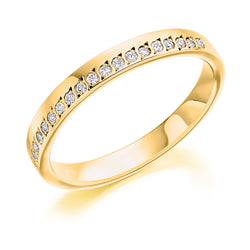 Ladies 9ct Yellow Gold Half Set Round Brilliant 0.15ct Diamond 2.5mm Wedding Ring