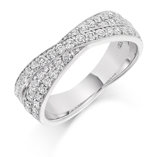 Ladies Platinum 950 Half Set Round Brilliant 0.70ct Diamond 6mm Wedding Ring