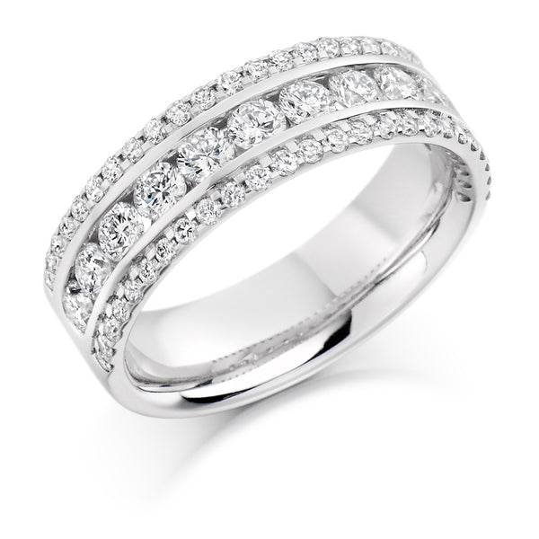 Ladies 18ct White Gold Half Set Round Brilliant 1.35ct Diamond 6.5mm Wedding Ring