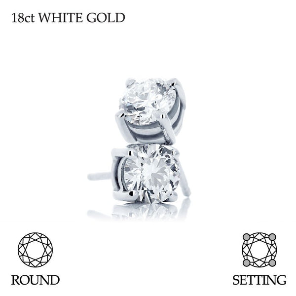 Handmade 0.70ct G SI Brilliant Round Cut 18ct White Gold Diamond Stud Earrings
