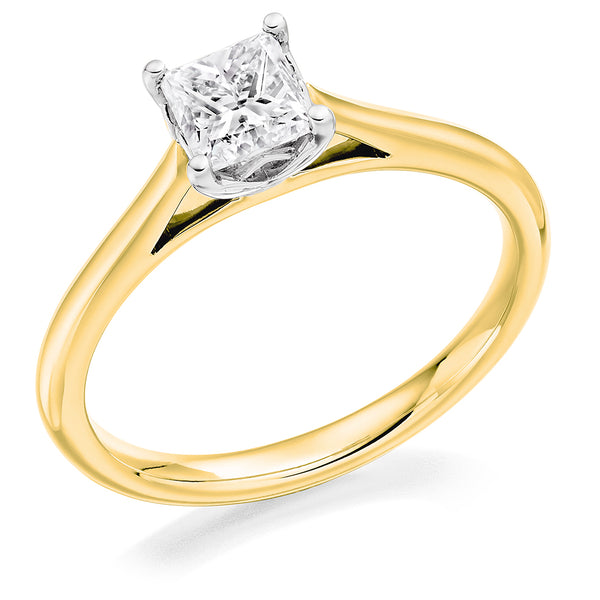 9ct Yellow Gold GIA Certified Princess Cut Diamond Engagement Ring with Pretty Setting