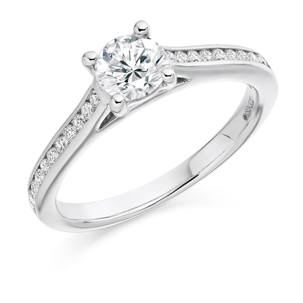 18ct White Gold GIA Certified Round Brilliant Cut Diamond Solitaire Engagement Ring With Diamond Set Shoulders
