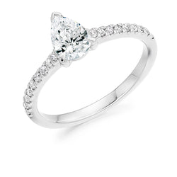 9ct White Gold Diamond Engagement Ring With a GIA Certified Pear Shaped Centre Stone and Diamond Set Shoulders