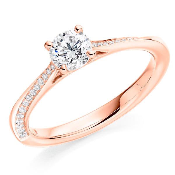 9ct Rose Gold GIA Certified Round Brilliant Cut Solitaire Diamond Engagement Ring With Round Brilliant Cut Diamond Set Shoulders