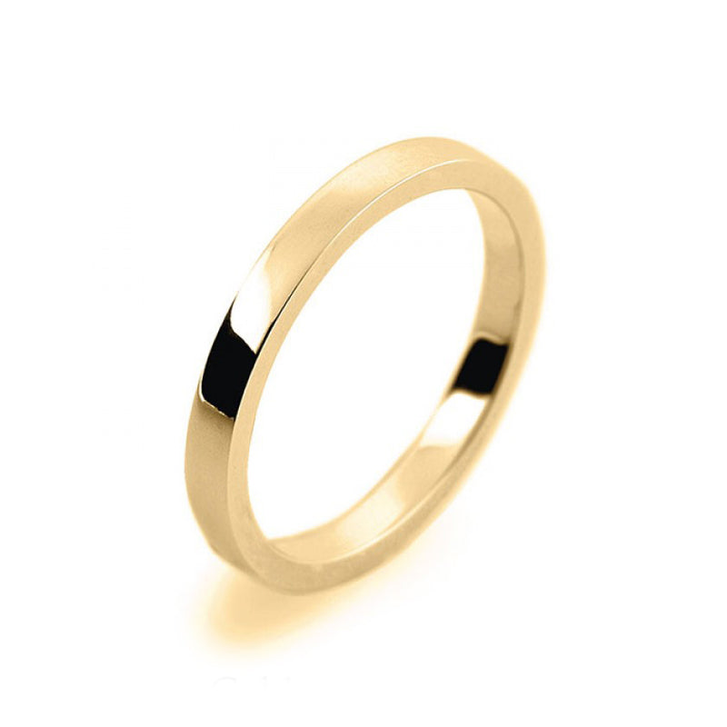Ladies 2mm 9ct Yellow Gold Flat Shape Medium Weight Wedding Ring