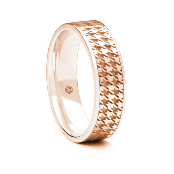 Mens 9ct Rose Gold Flat Court Shape Wedding Ring With Dogtooth Pattern