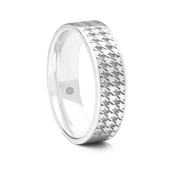 Mens 9ct White Gold Flat Court ShapeWedding Ring With Dogtooth Pattern