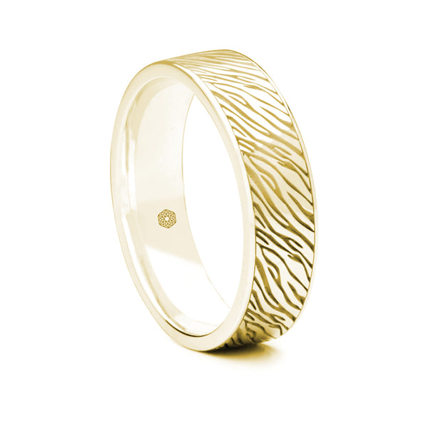 Mens 9ct Yellow Gold Flat Court Wedding Ring with Zebra Pattern