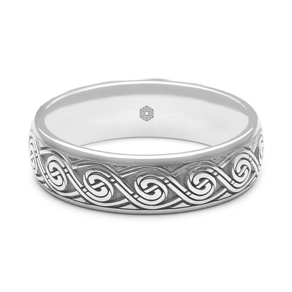 Horizontal Shot of Mens 9ct White Gold with a Modern Circular Celtic Pattern