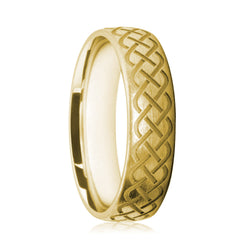 Mens 9ct Yellow Gold Court Shape With Engraved Celtic Band Pattern