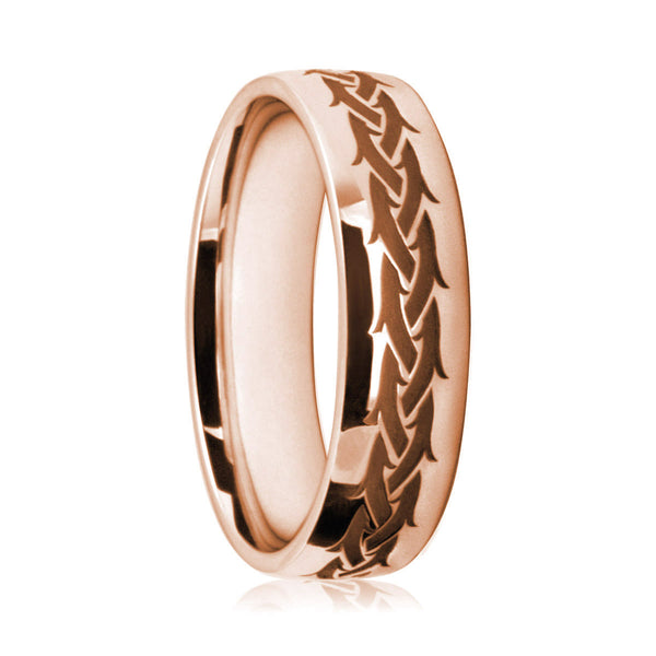 Mens 9ct Rose Gold Flat Court Wedding Ring With Tribal Pattern