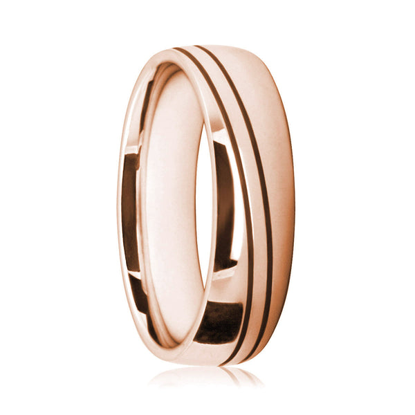 Mens 9ct Rose Gold Flat Court Wedding Ring With Matte and Polished Surface