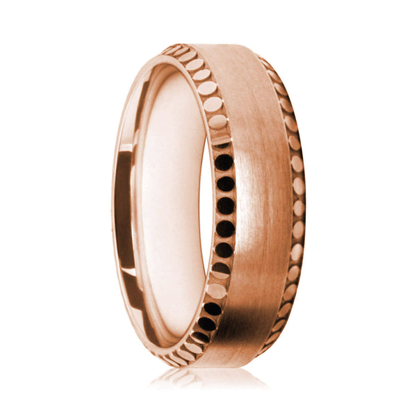 Mens 9ct Rose Gold Court Shape Wedding Ring With Pebble Patterned Edges