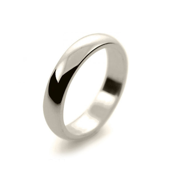 Mens 4mm 9ct White Gold D Shape Medium Weight Wedding Ring