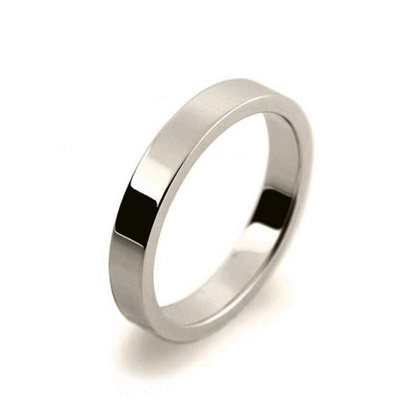 Mens 3mm 9ct White Gold Flat Shape Medium Weight Wedding Ring