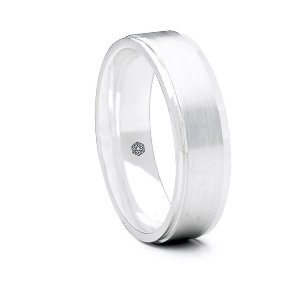 Mens Satin Polish Palladium 500 Flat Court Shape Wedding Ring With Polished Edges