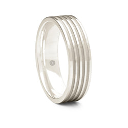 Mens Polished 9ct White Gold Flat Shape Wedding Ring With Four Matte Finish Grooves