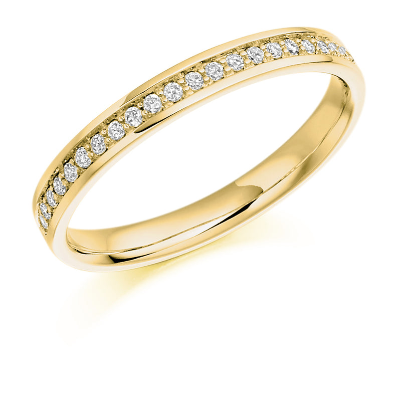 Ladies 9ct Yellow Gold Half Set Round Brilliant 0.17ct Diamond 2.5mm Wedding Ring