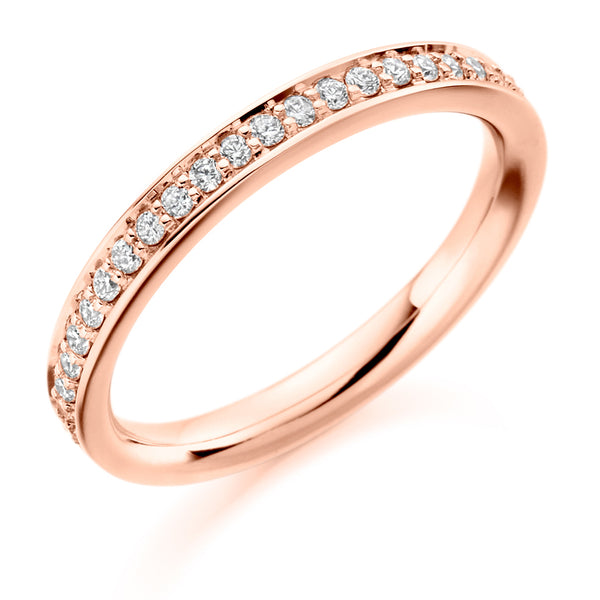 Ladies 9ct Rose Gold Half Set Round Brilliant 0.25ct Diamond 2.5mm Wedding Ring