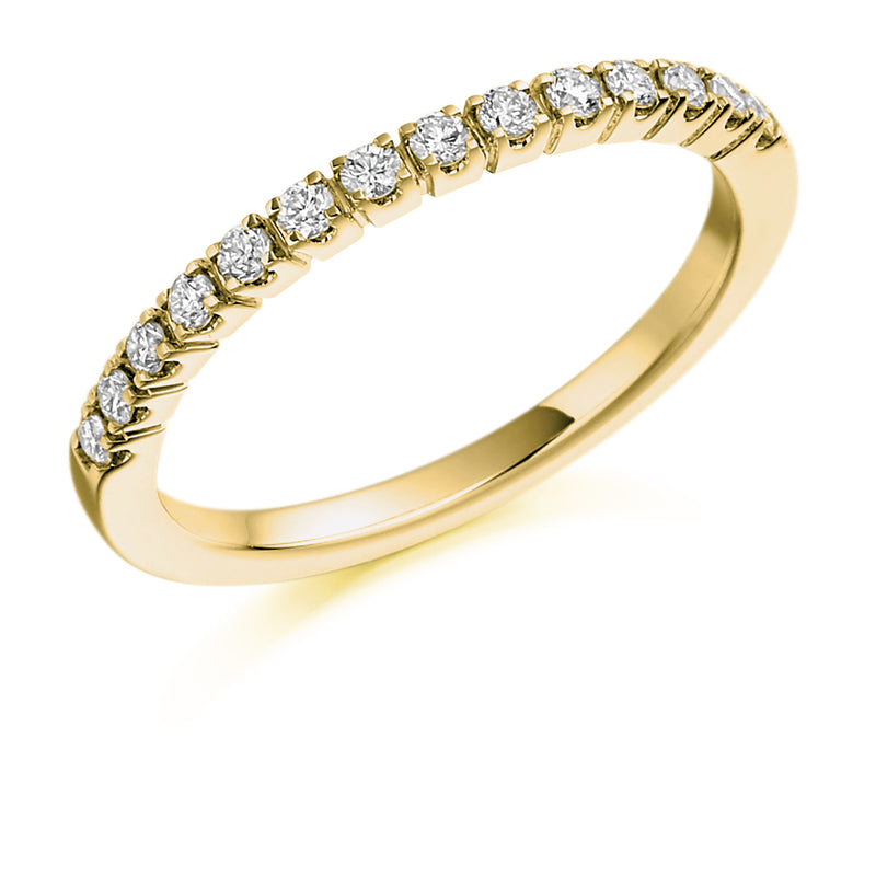 Ladies 9ct Yellow Gold Half Set Round Brilliant 0.23ct Diamond 1.8mm Wedding Ring