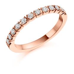 Ladies 9ct Rose Gold Half Set Round Brilliant 0.33ct Diamond 2mm Wedding Ring