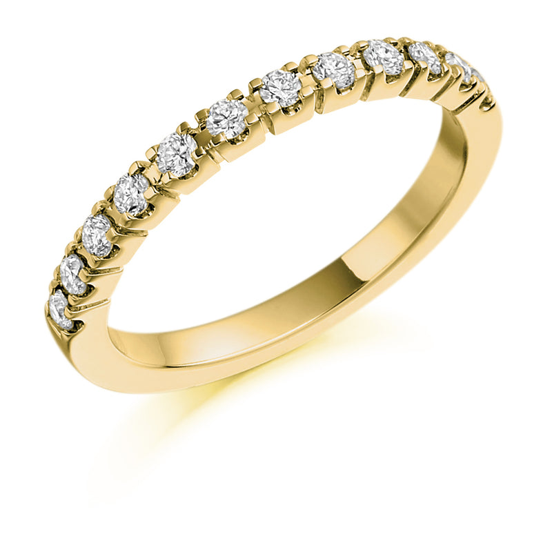 Ladies 18ct Yellow Gold Half Set Round Brilliant 0.33ct Diamond 2mm Wedding Ring
