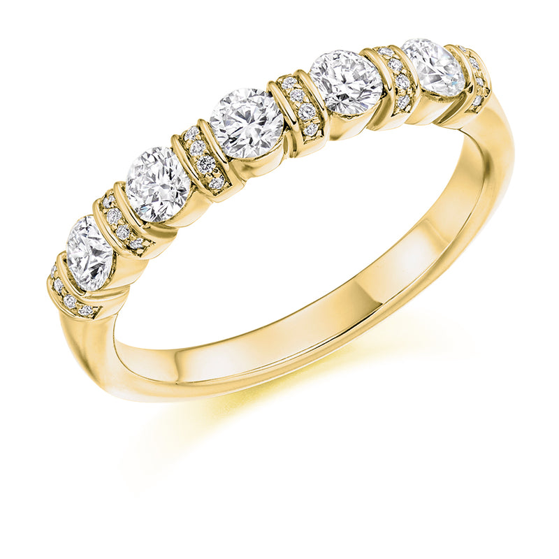 Ladies 9ct Yellow Gold Half Set Round Brilliant 0.60ct Diamond 3mm Wedding Ring