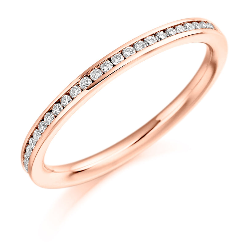 Ladies 9ct Rose Gold Half Set Round Brilliant 0.20ct Diamond 2mm Wedding Ring