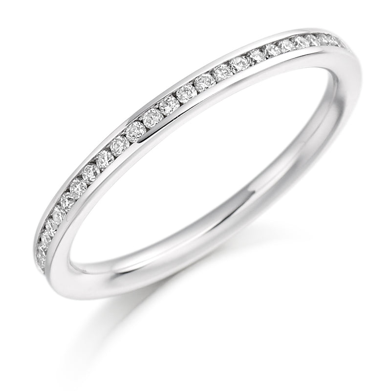 Ladies 9ct White Gold Half Set Round Brilliant 0.20ct Diamond 2mm Wedding Ring