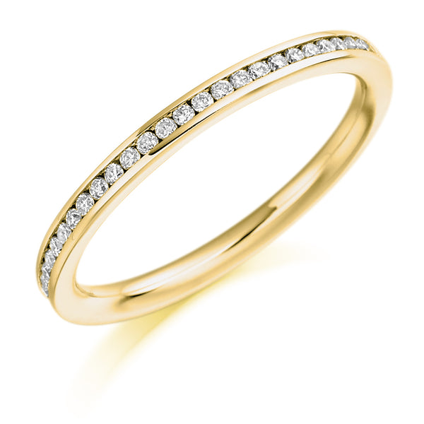 Ladies 9ct Yellow Gold Half Set Round Brilliant 0.20ct Diamond 2mm Wedding Ring