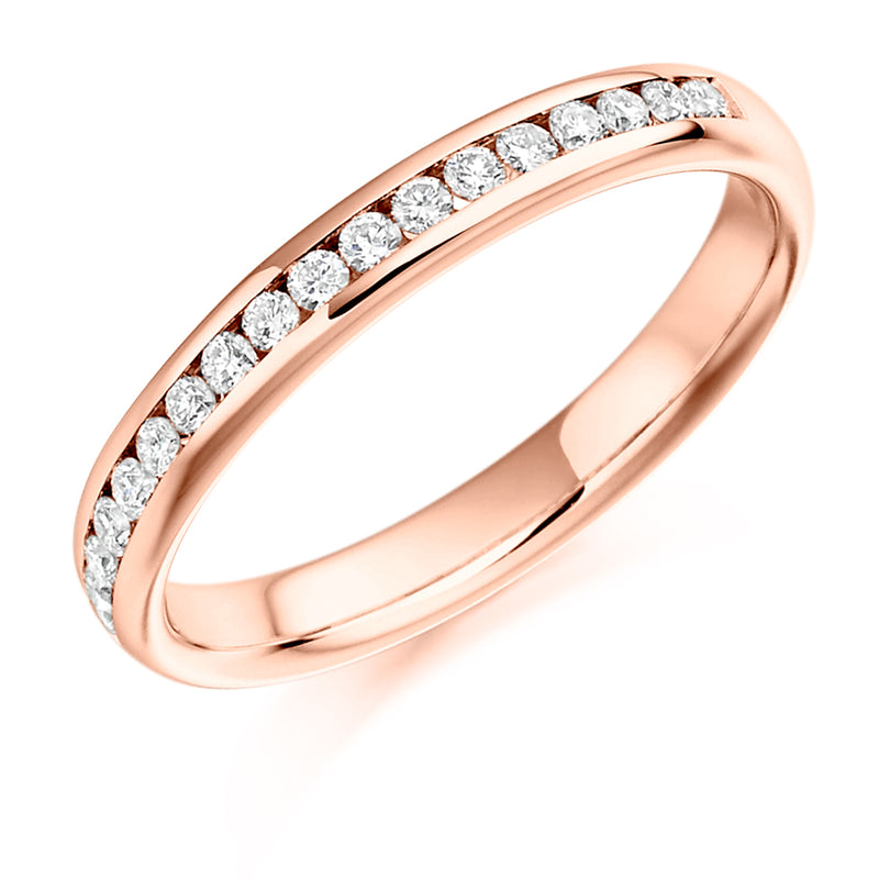 Ladies 9ct Rose Gold Half Set Round Brilliant 0.22ct Diamond 3mm Wedding Ring