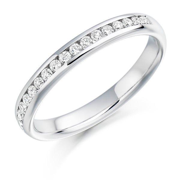 Ladies 9ct White Gold Half Set Round Brilliant 0.22ct Diamond 3mm Wedding Ring