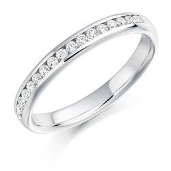 Ladies 18ct White Gold Half Set Round Brilliant 0.22ct Diamond 3mm Wedding Ring