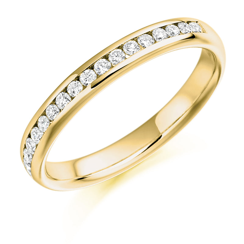 Ladies 9ct Yellow Gold Half Set Round Brilliant 0.22ct Diamond 3mm Wedding Ring