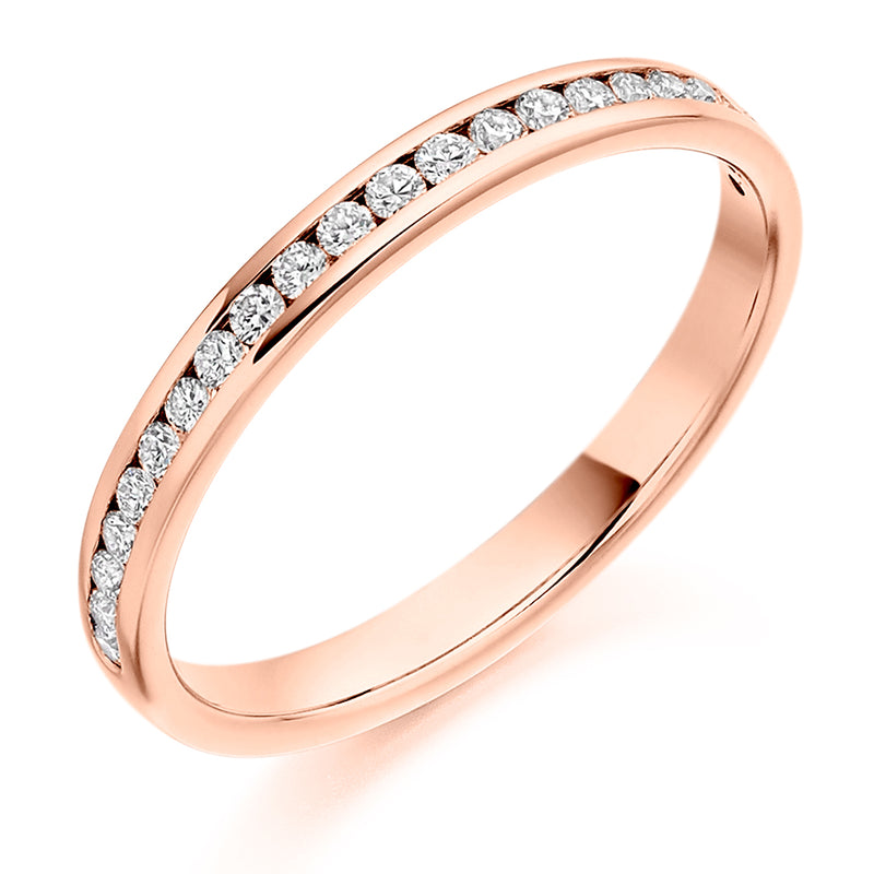 Ladies 18ct Rose Gold Half Set Round Brilliant 0.25ct Diamond 2.5mm Wedding Ring