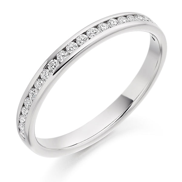 Ladies 9ct White Gold Half Set Round Brilliant 0.25ct Diamond 2.5mm Wedding Ring