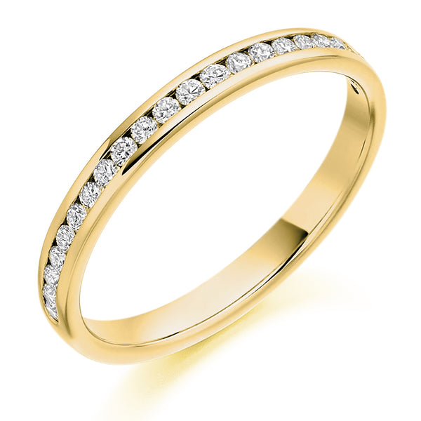 Ladies 9ct Yellow Gold Half Set Round Brilliant 0.25ct Diamond 2.5mm Wedding Ring